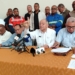 Líderes de las centrales sindicales Confederación Nacional de Trabajadores Dominicanos (CNTD), Confederación Autónoma Sindical Clasista (CASC) y la Confederación Nacional de Unidad Sindical (CNUS), encabezadas por sus presidentes Jacobo Ramos, Gabriel del Río y Rafael “Pepe” Abreu. (LaSeguridadSocial.Do)